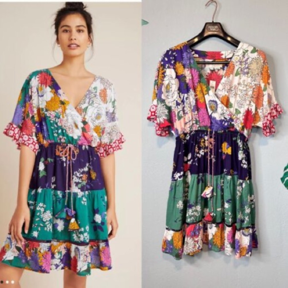 Anthropologie Nettie Tiered Mini Floral Dress